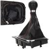 VW Golf V 03-08 Gear Shift Knob + Black Gaiter with Red Stitch and Chrome Frame, 5-Speed