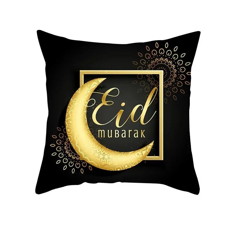 Golden Ramadan Eid Mubarak Moon Mosque Decorative Cushion Cover Islamic Pillow Cover for Sofa Home Car Decoration