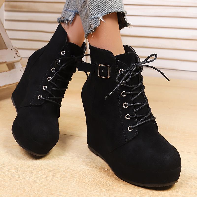 Mote Kile Ankelstøvletter for Kvinner Ensfarget Plattform Høyhælsko Kvinne 2025 Høst Vinter Tykksålede Fuskemockastøvletter