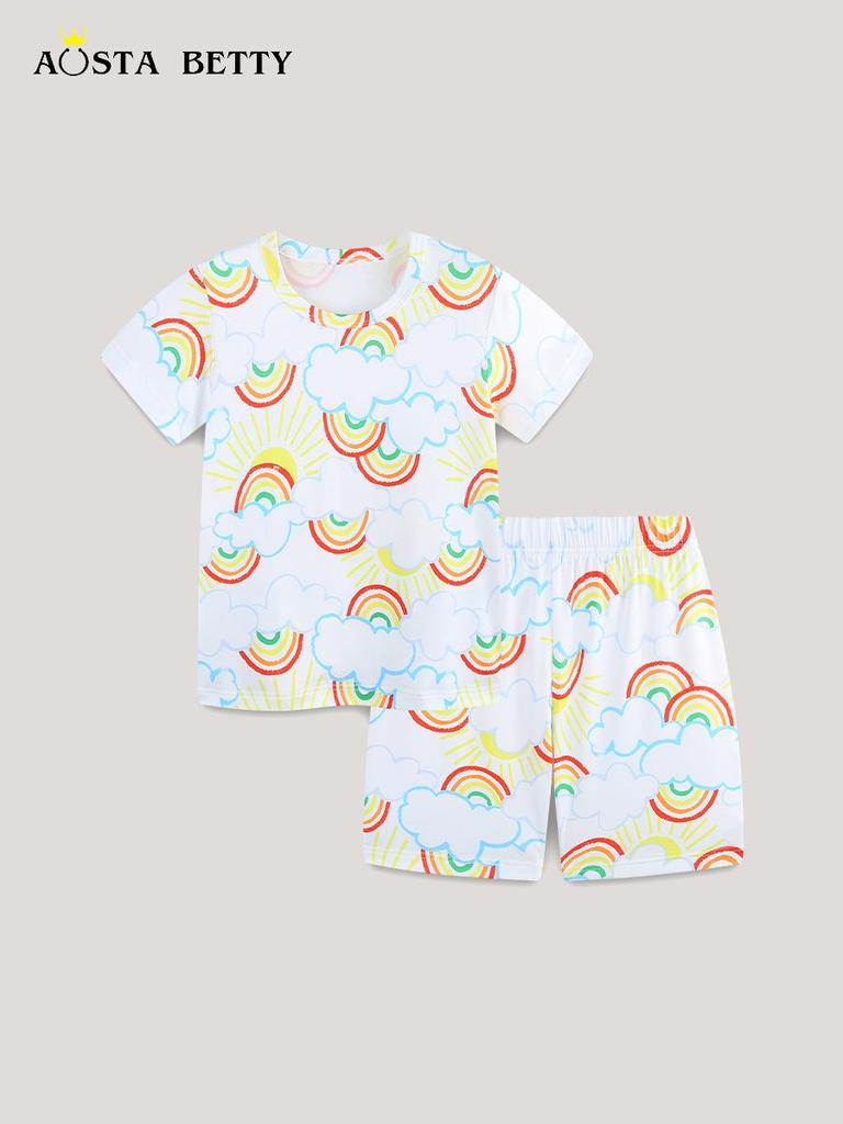 Girls' Summer Home Wear Set: European & American Style Round Neck Shorts Pajamas