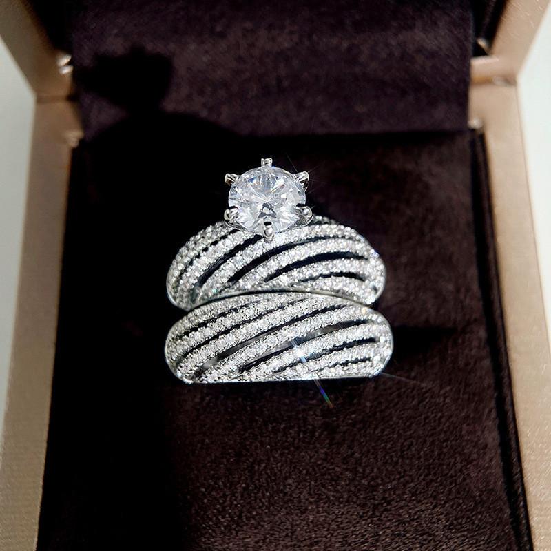 Sterling  Bridal Ring Sets for Women Gold Color Cubic Zirconia Luxury Engagement Wedding Jewelry Trend Gifts