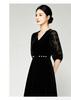 V-neck Velvet Waist Cinched Dress