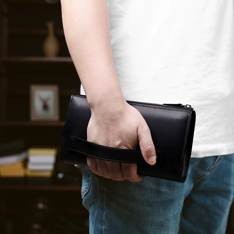 Crazy Horse Leather Men's Handbag Long Genuine Clutch Business Commuter Functional Wallet