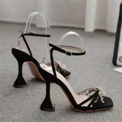Summer High Heels Women Pumps Sandals Shoes Woman Ladies Peep Toe Heeled Sandals Sexy Party Black Shoes Woman Rhinestone Pumps