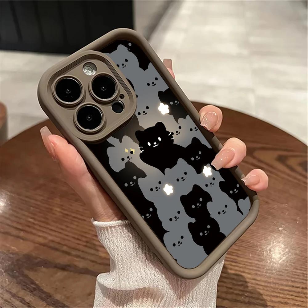 Cute Cartoon Cat Silicone Phone Case For iPhone 17 16 15 14 13 12 11 Pro Plus Max 17 Air 16 E Shockproof Soft Bumper Back Cover