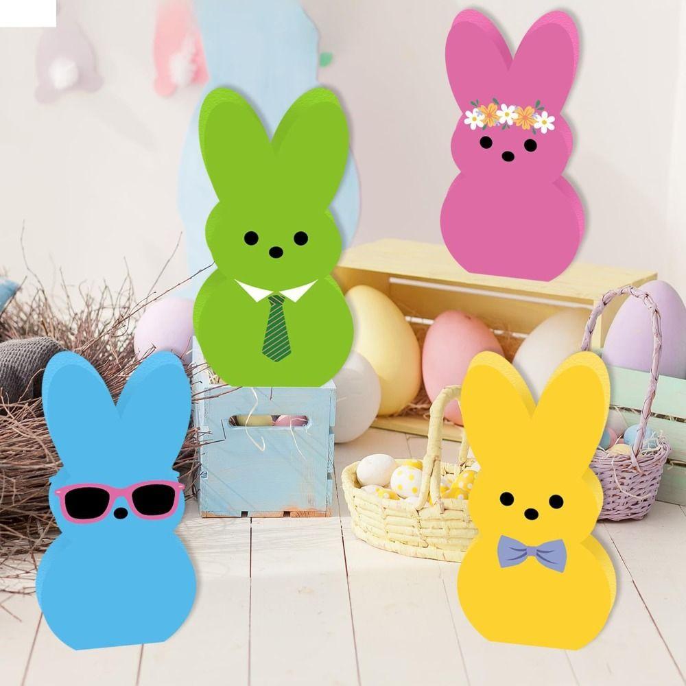 Cartoon Colorful Rabbit Decoration Handmade Home Table Decor Easter Bunny Wood Signs  Friends