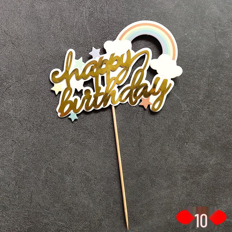 Large Rainbow Birthday Cake Toppers: Seven-Color Balloons, Love Hearts, Clouds, Stars Ornaments
