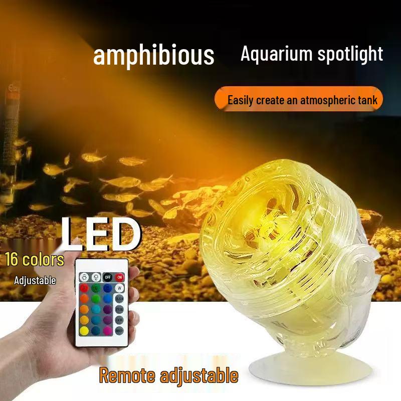 Waterproof LED Aquarium Light with Remote Control, Submersible Spotlight, Seven-Color for Plants and South American Night Landscaping