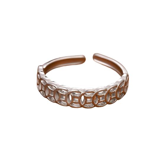 Women Ring Hollow Copper Coin Shape Adjustable Opening Design Finger Ring Fortune-Boosting Ring Versatile Jewelry Gift