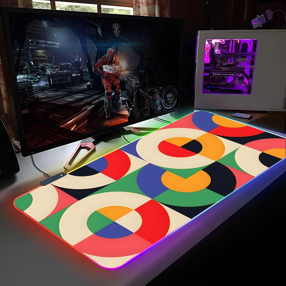 Bauhaus Geometric Mouse Pad RGB Backlit Mouse Pad Laptop Mouse Pad Laptop Gamer Computer Desk Gaming Accessories