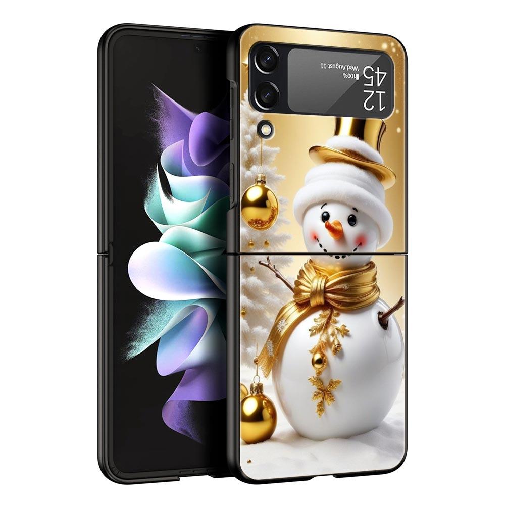 Christmas Snowman Hard PC Phone Case For Samsung Galaxy Z Flip 7 6 5 4 Black Cover For Galaxy Z Flip 3 Foldable Shell Fundas Bag