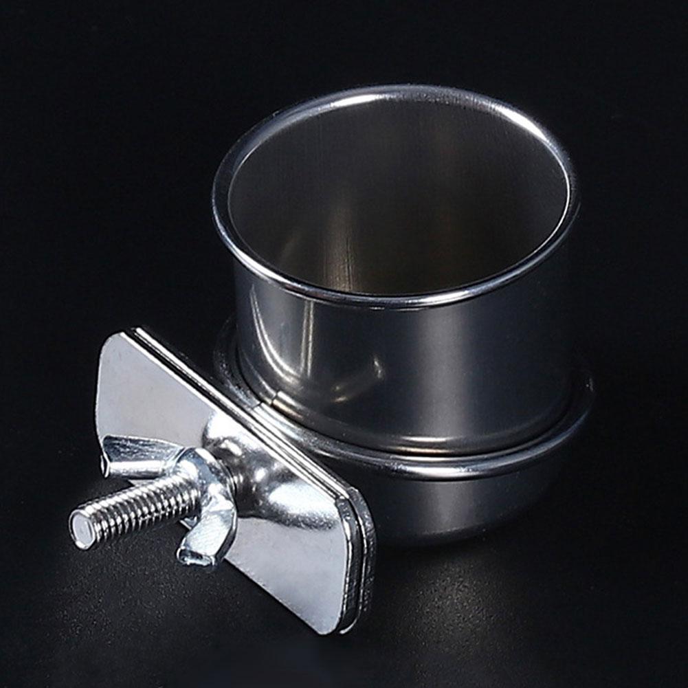 Parrot Feeding Cups Stainless Steel Food Water Bowls with Clamp Holder Bird Cage Feeders for Parakeet Small Animals