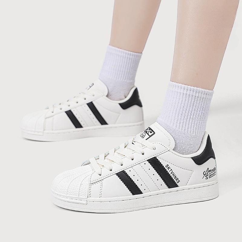 Shell Toe Slashes White Shoes Women's Autumn Low-Cut Flat Skateboard Shoes Sports All-Match Casual Shoes Women