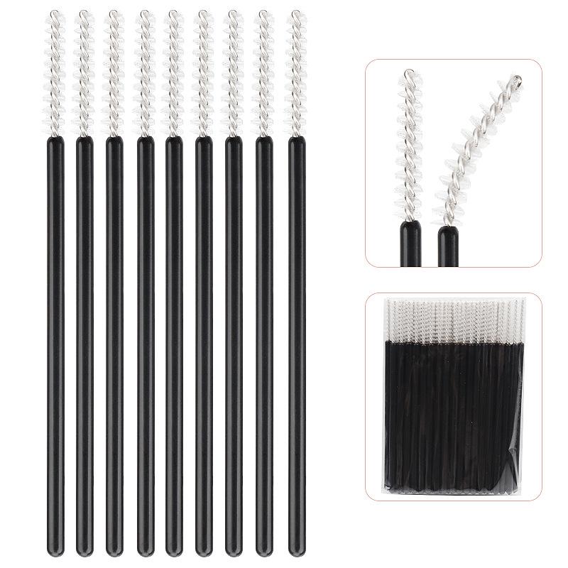 Straight Head Mascara Brush & Eyelash Curler Set - Disposable Spiral Rod with Crystal Eyebrow Comb