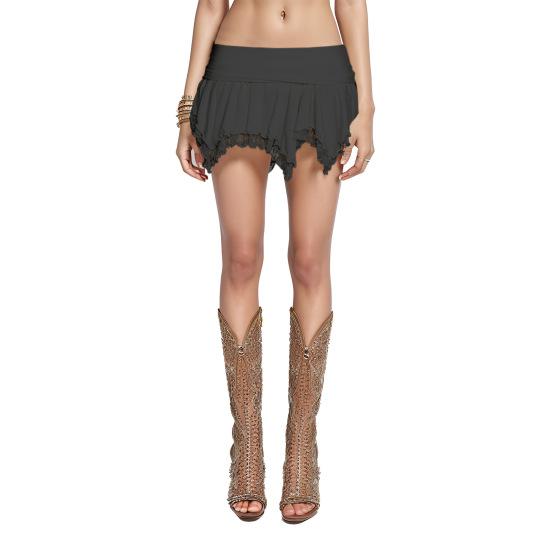 Minifalda sexy para mujer, de doble capa, con encaje, asimétrica, corta, de tiro bajo, con volantes y dobladillo irregular