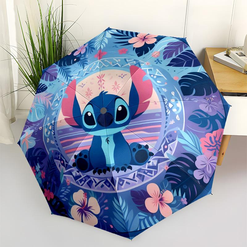Lilo Stitch Love Portable Automatic Umbrella Folding Umbrella with 8 Ribs Sturdy Construction All-Season Use Fashion Lovers