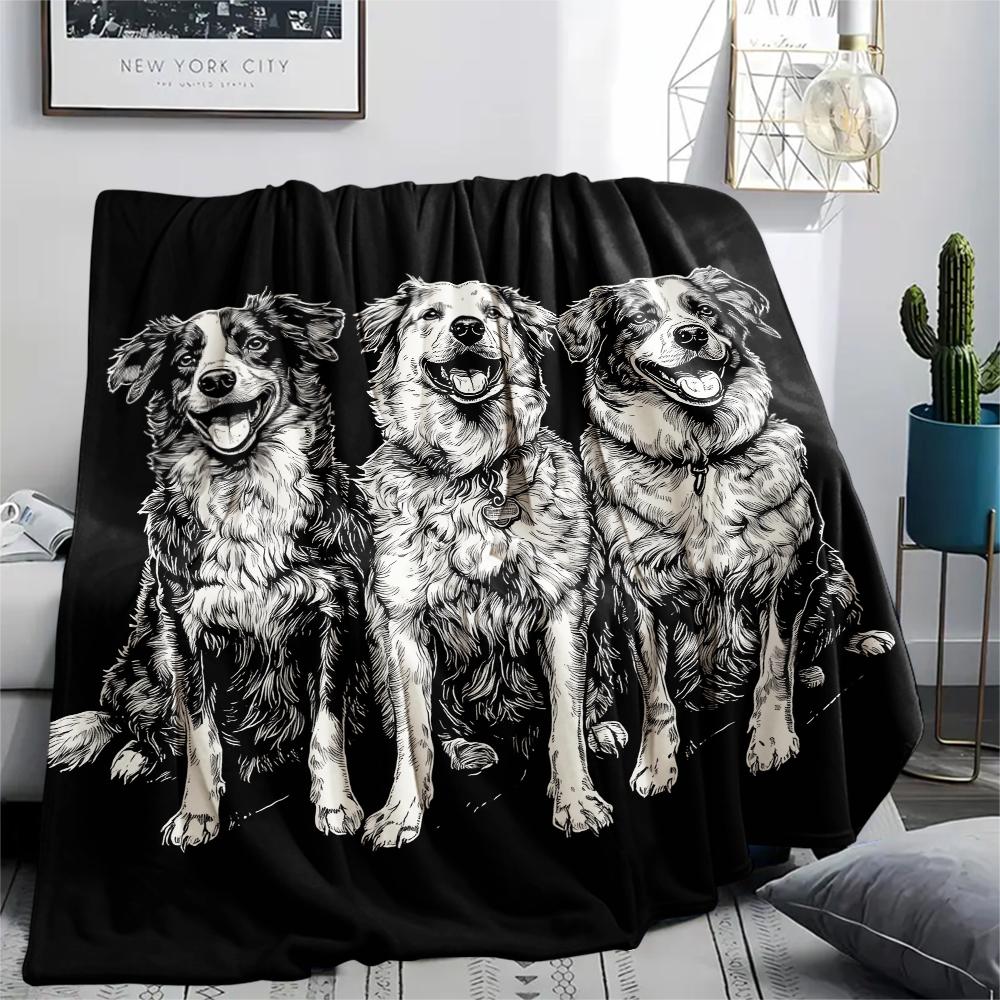 Black Australian Shepherd,pattern Flannel Blanket, High quality Comfortable for All Seasons, Home Decor, Warmth and Comfort, Perfect for Gifts.