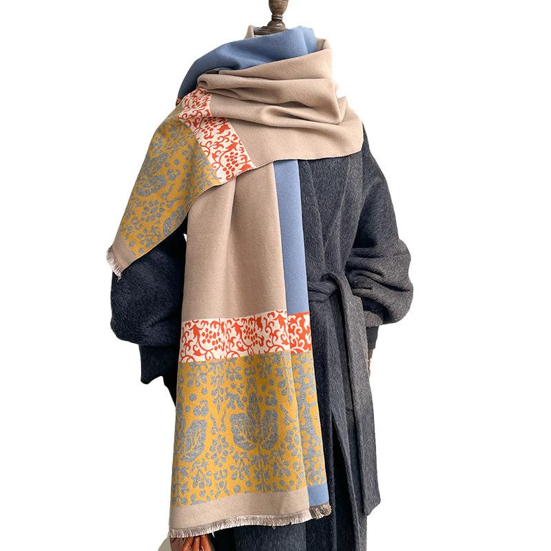 Plant Leaves Simple Double Color Fashion Ethnic Style Women'S Warm Scarf Autumn And Winter Air Conditioner Shawl