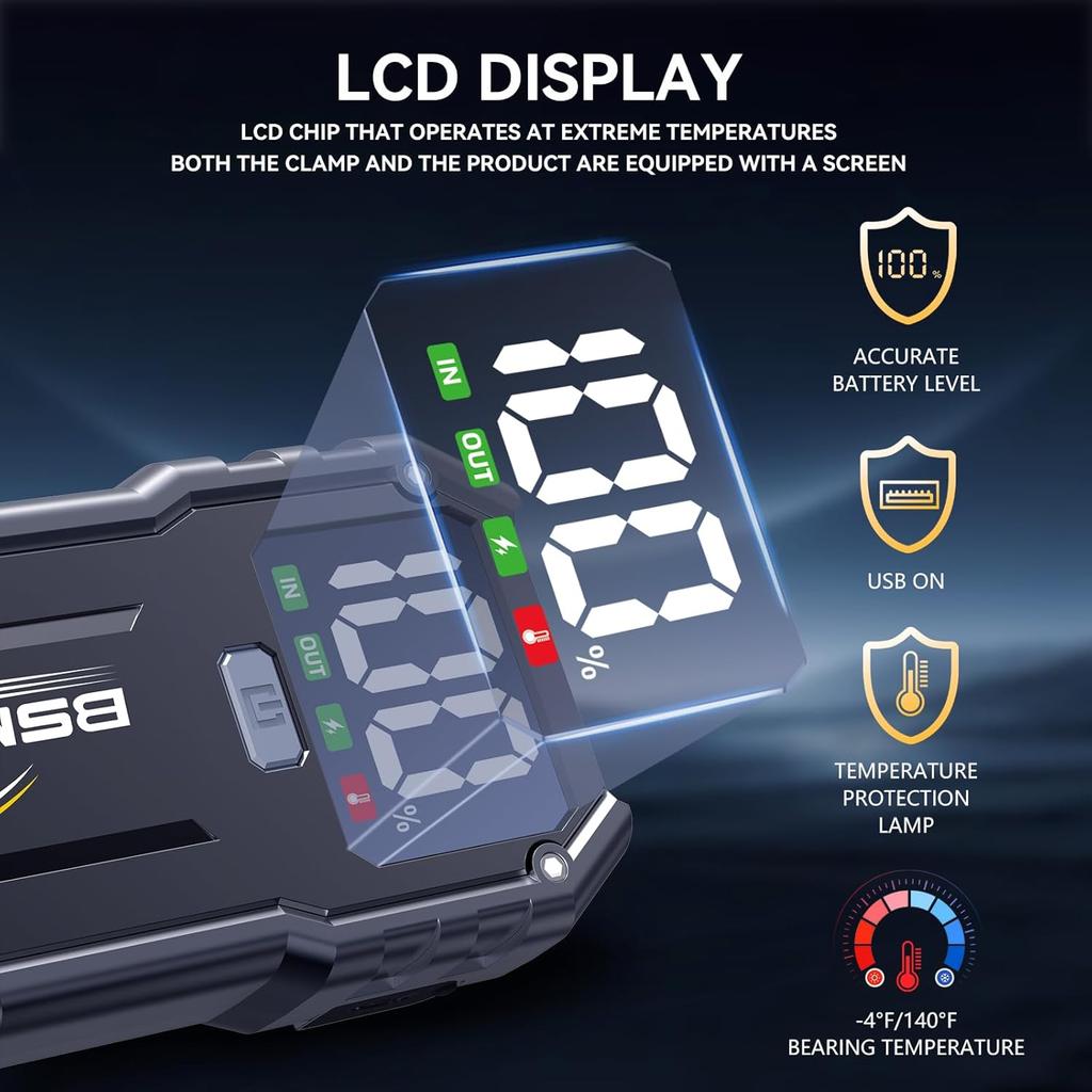 7000A Starthilfe, 26800mAh, für Autos bis 10,0L, LED-Anzeige, Typ C, Powerbank