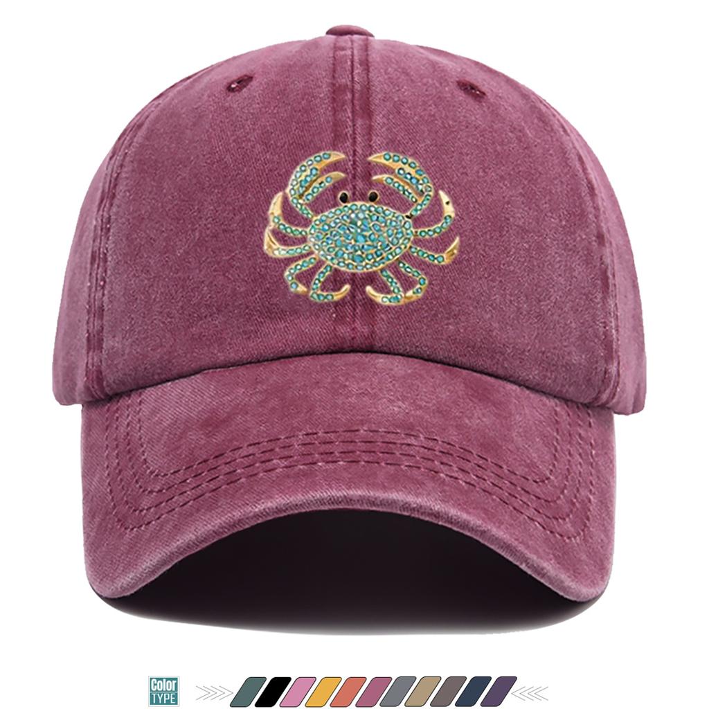 pc Rhinestone Crab Shaped Printed Baseball Cap Sparkling Rhinestone Decor Individual Trendy Sun Hat Fashionable EyeCatching