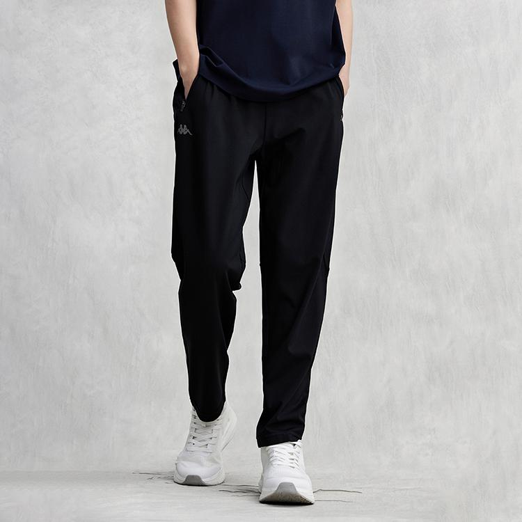 Kappa Gara Series Lightweight Solid Color Versatile Cool Feeling Sports Long Pants Men Bottoms Black K0E32AK44