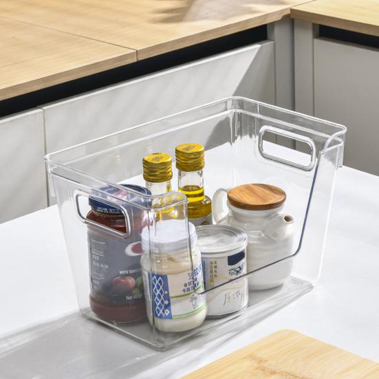 Kitchen Storage Containers with Wood Lid Transparent Plastic Pantry Organizer for Countertop Moisture Proof