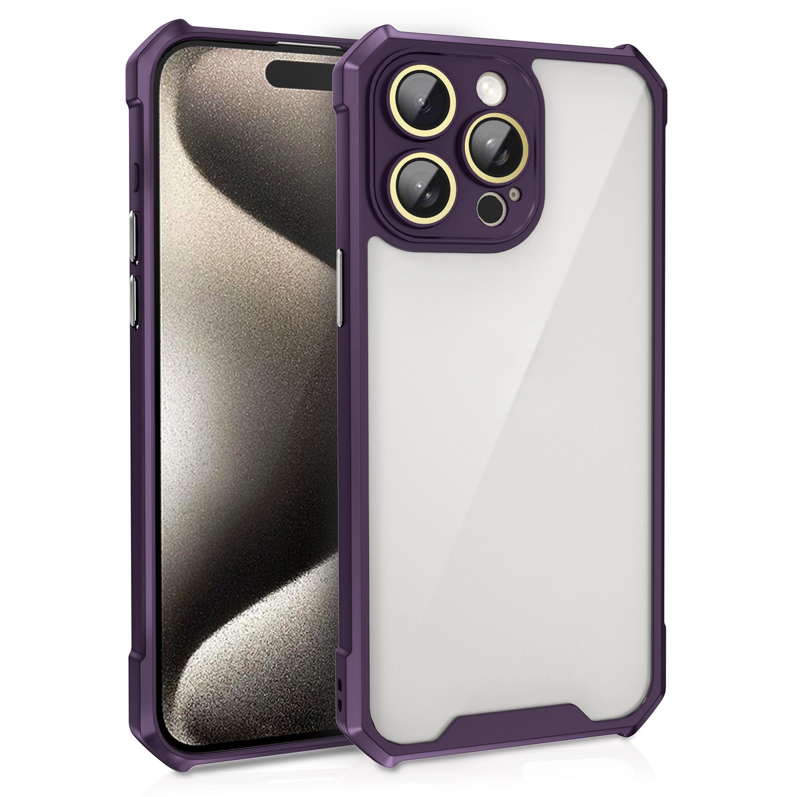 

For iPhone 15 Pro Case Clear Acrylic+TPU Shockproof Anti-Scratch Phone Cover with Lens Film Purple