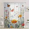 2 Stück Blumige Schmetterling-Gardinen Gelbe Blüten Stangentasche Leichte Polyester für Wohnzimmer Schlafzimmer Sichtschutzvorhang