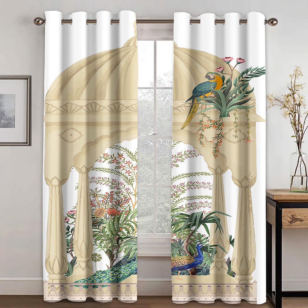 Peacock White Feather Curtains 3D Digital Print Polyester Curtains Luxury Living Room Bedroom Decorative Curtains 2 Panel