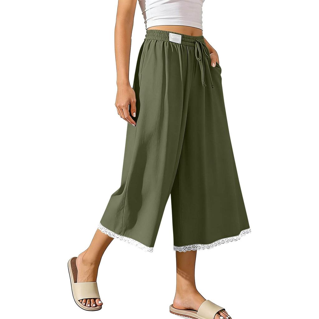 Women's Fashionable Wide-Leg Beach Cropped Pants, Loose-Fit Casual Pants
