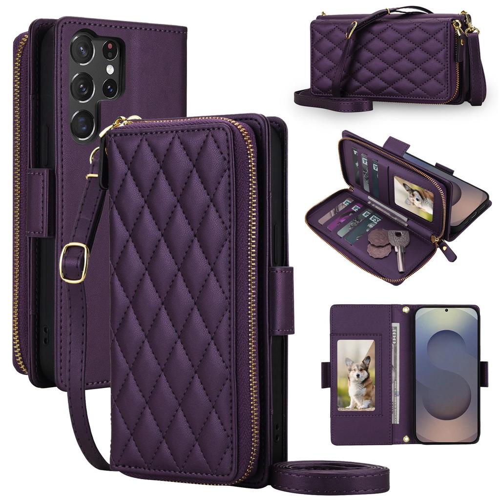 Samsung A27/S26 Ultra Luxury Crossbody Diamond Pattern Wallet Flip Leather Case with Card Slots
