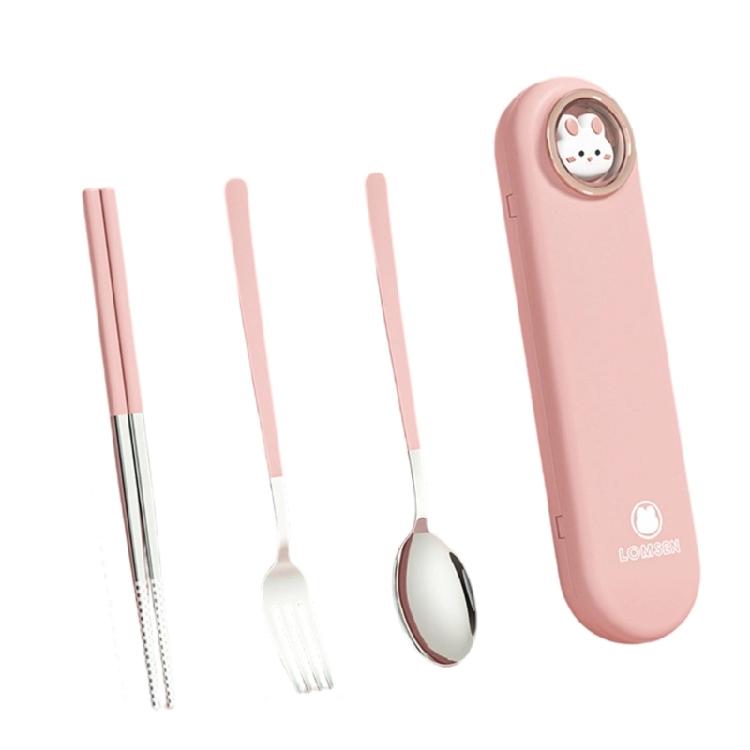Edelstahl Tafelgeschirr Gabel Löffel Essstäbchen Set Mit Kunststoffgriff Rostfreies Design Und Cartoon-Etui Für Draußen