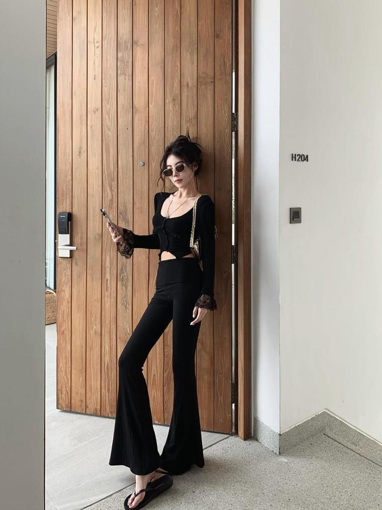 Women's Retro V-Neck Lace Trim Slim Fit Long Sleeve Crop Cardigan