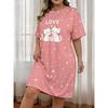 Women's Comfortable Short-sleeve Crewneck T-shirt Dress - Cute Cat and Star Letter Print Casual Dress with Star Embellishments