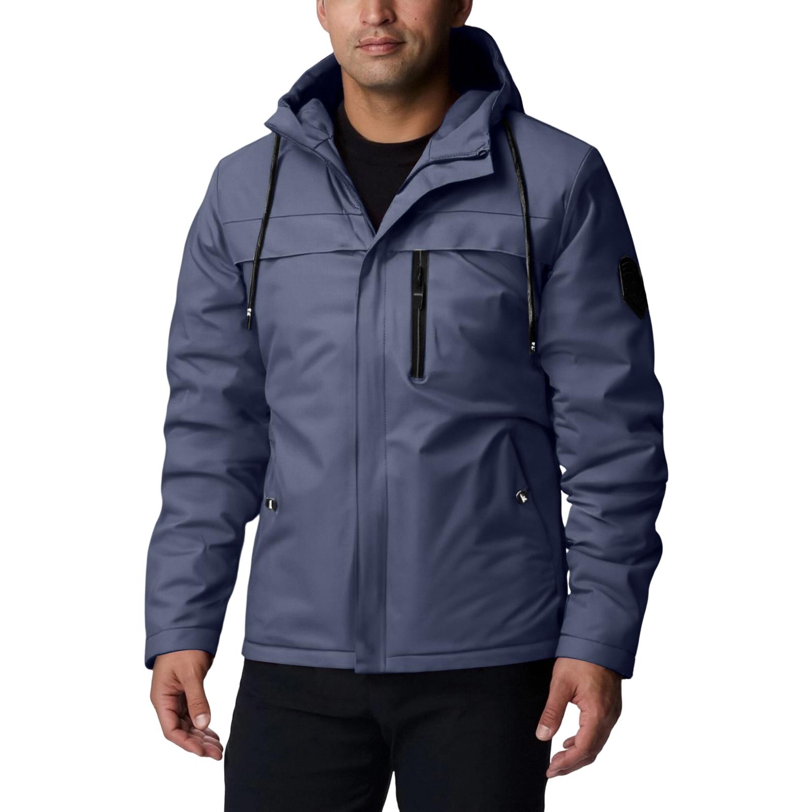 

Men s Casual Solid-color Hooded Zipper Jacket, Men s Three-proof Lightweight Jacket, Windbreaker S Темно-синій