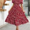 Women's Square Collar Waist Printed Dress S-XXXL
