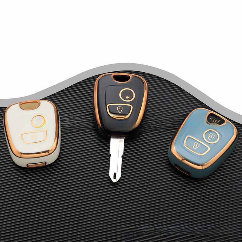 Peugeot Citroen Car Key Protective Shell - TPU Gold Edge Soft Cover