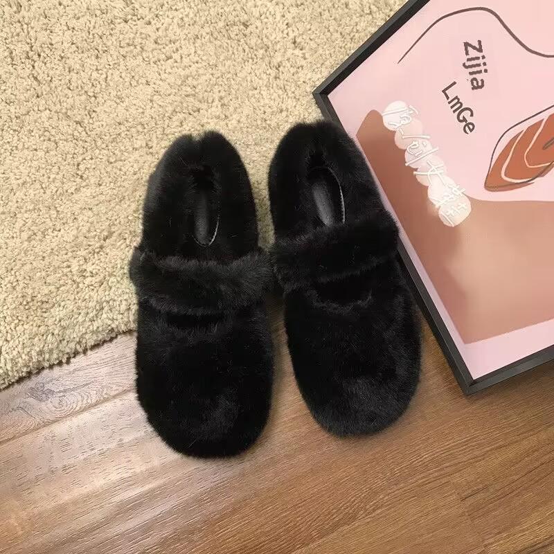 WD Large Women’s Wide Fit Mink Fur Outdoor Shoes, Sizes 41-43, Winter Plush