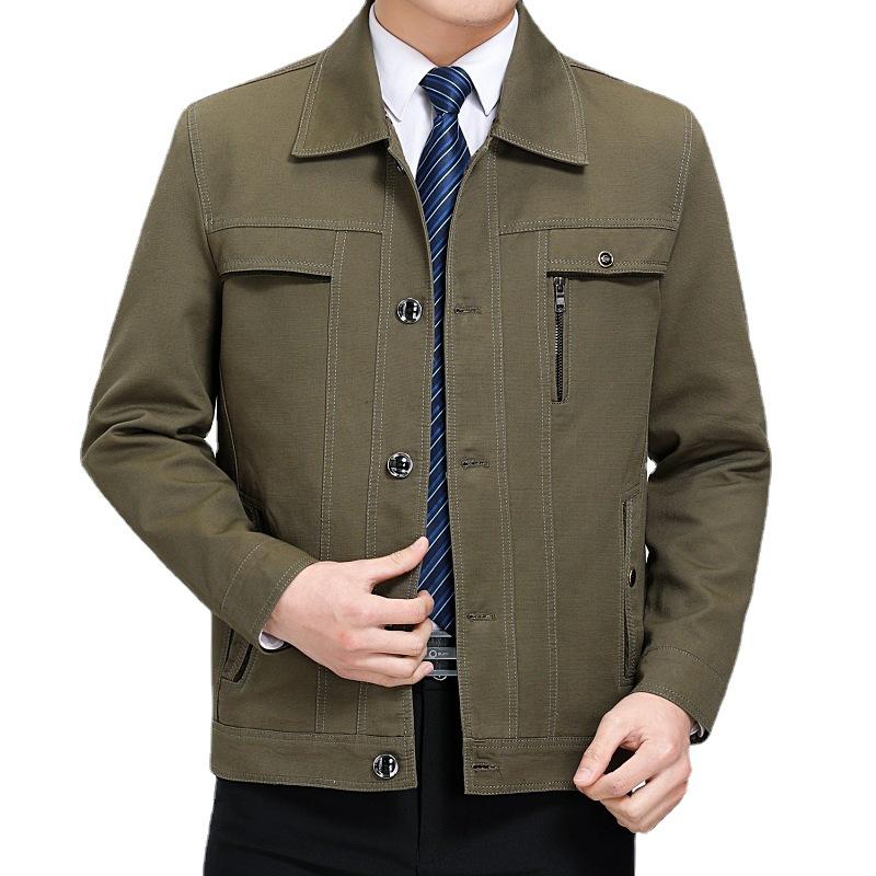 Men's Pure Cotton Casual Jacket for Spring and Autumn - Middle-Aged and Elderly Turn-Down Collar Coat