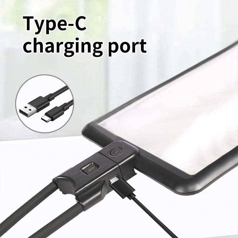 4X Large Magnifier with 3 Brightness 43 LED Light Rechargeable for Reading Books or Crafting, Neckwear and Desktop Mode