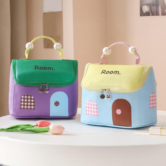 House Shape Makeup Bag Cute Cosmetic Storage Case with Top Handle Travel
