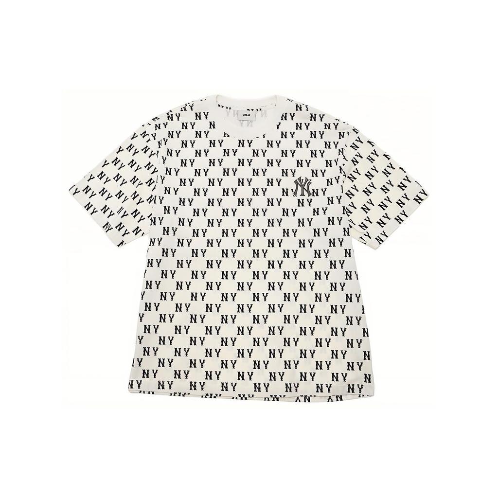 MLB SS24 New York Yankees T-shirt Girocollo Manica Corta Stampa Logo All Over Unisex Top Crema 3ATSM0843-50CRS