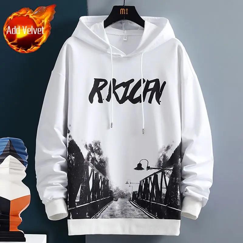 Sweatshirts for Man Hooded Anime White Men's Clothing Hip Hop Manga Hoodies Aesthetic Streetwear New In Pastel Color Cotton Emo