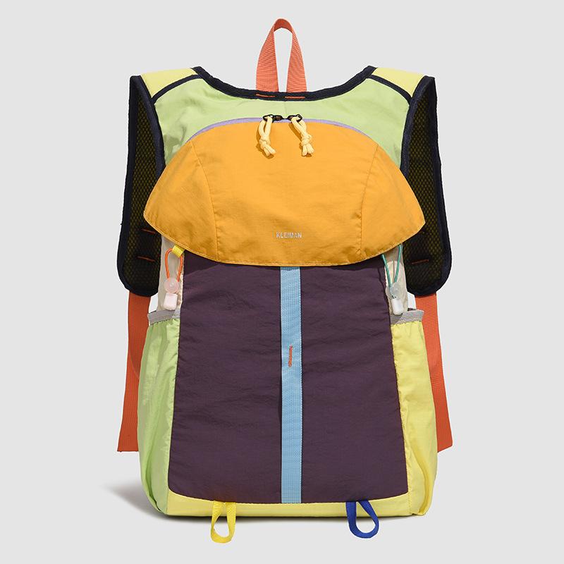 Schoolbag Large Capacity Water-Repellent Casual Travel Backpack for Men and Women Dopamine Color Block Patchwork Outdoor Hiking and Mountaineering