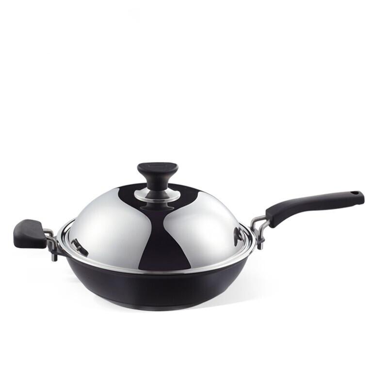 Oumeida 33cm Gusseisen Unbeschichtet Antihaft Wok