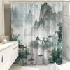 71x71" Water-Resistant Polyester Shower Curtain - Chinese Ink Landscape, Machine Washable, 12 Hooks, Asian Art Design