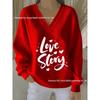2025 3D Print V-neck Knit Pullover: Versatile Loose Fit Sweater for Autumn/Winter