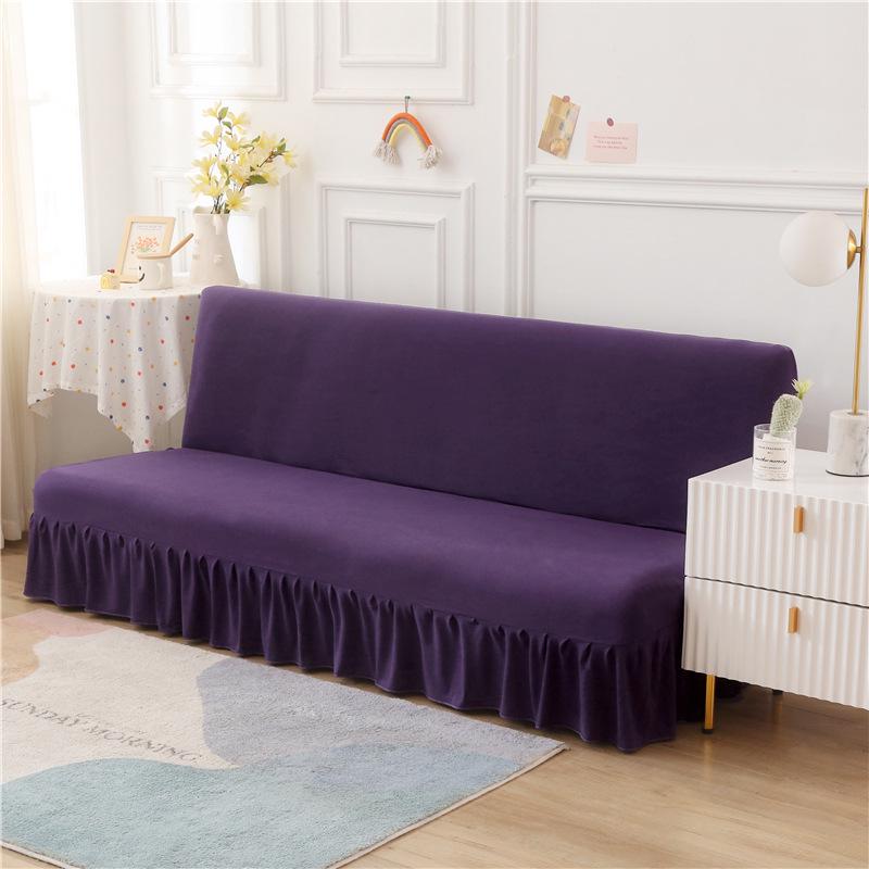 Solid Color Universal Sofa Bed Cover with Skirt - Modern, Simple, Armless Design