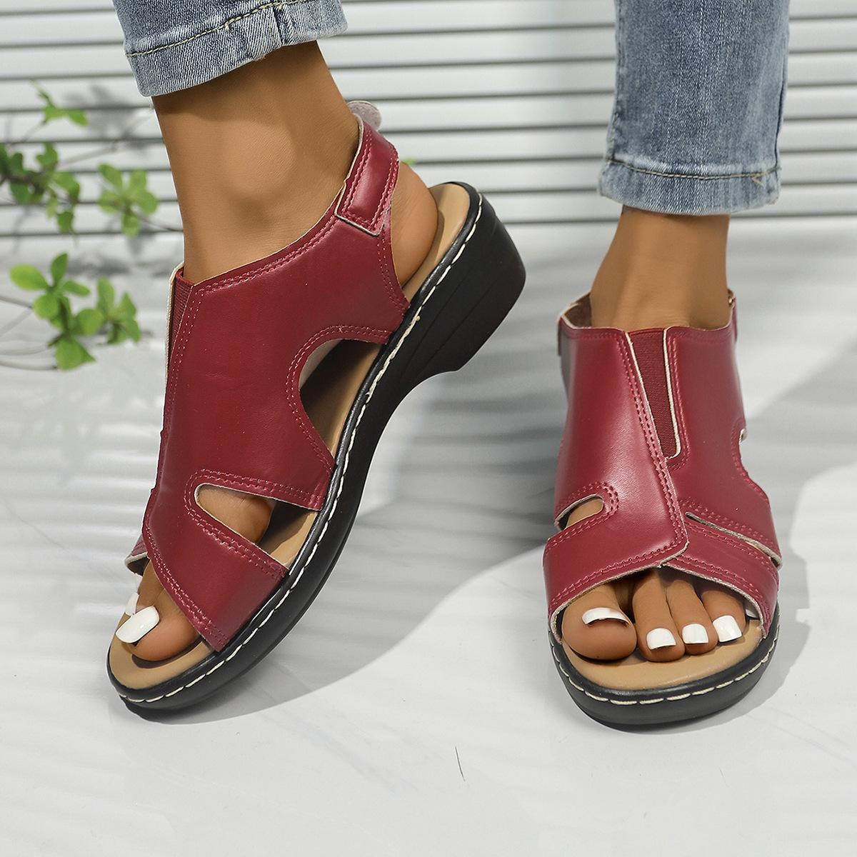 

20252025 large size spring and summer new fish mouth sandals European and American casual slope heel sandals women 43 красный