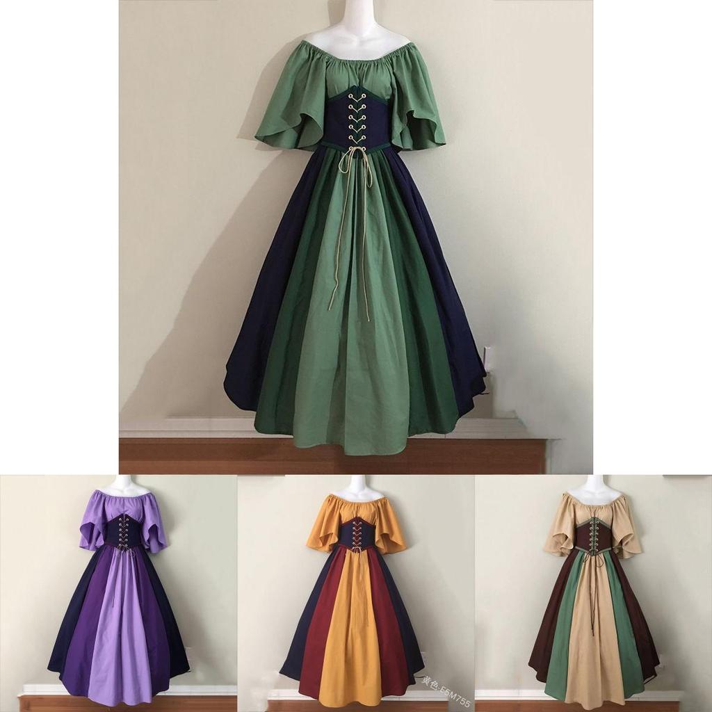 Elegant Vintage Color Blocked Maxi Dress With Flowy Sleeves And Cinched Waist For Women